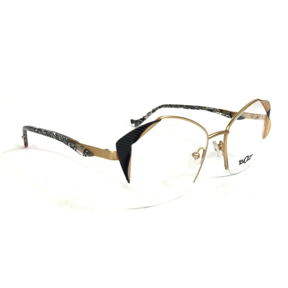 BOZ Eyeglasses Frames LOLITA 5000 Black White Matte Gold Cat Eye 51-18-140
